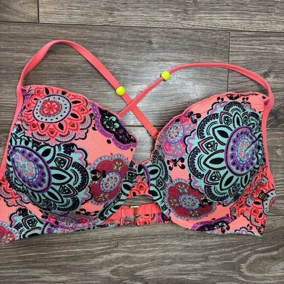 La Vie En Rose Aqua Push Up Bikini TOP ONLY Womens Floral Pink XL Underwire Swim - Picture 4 of 12